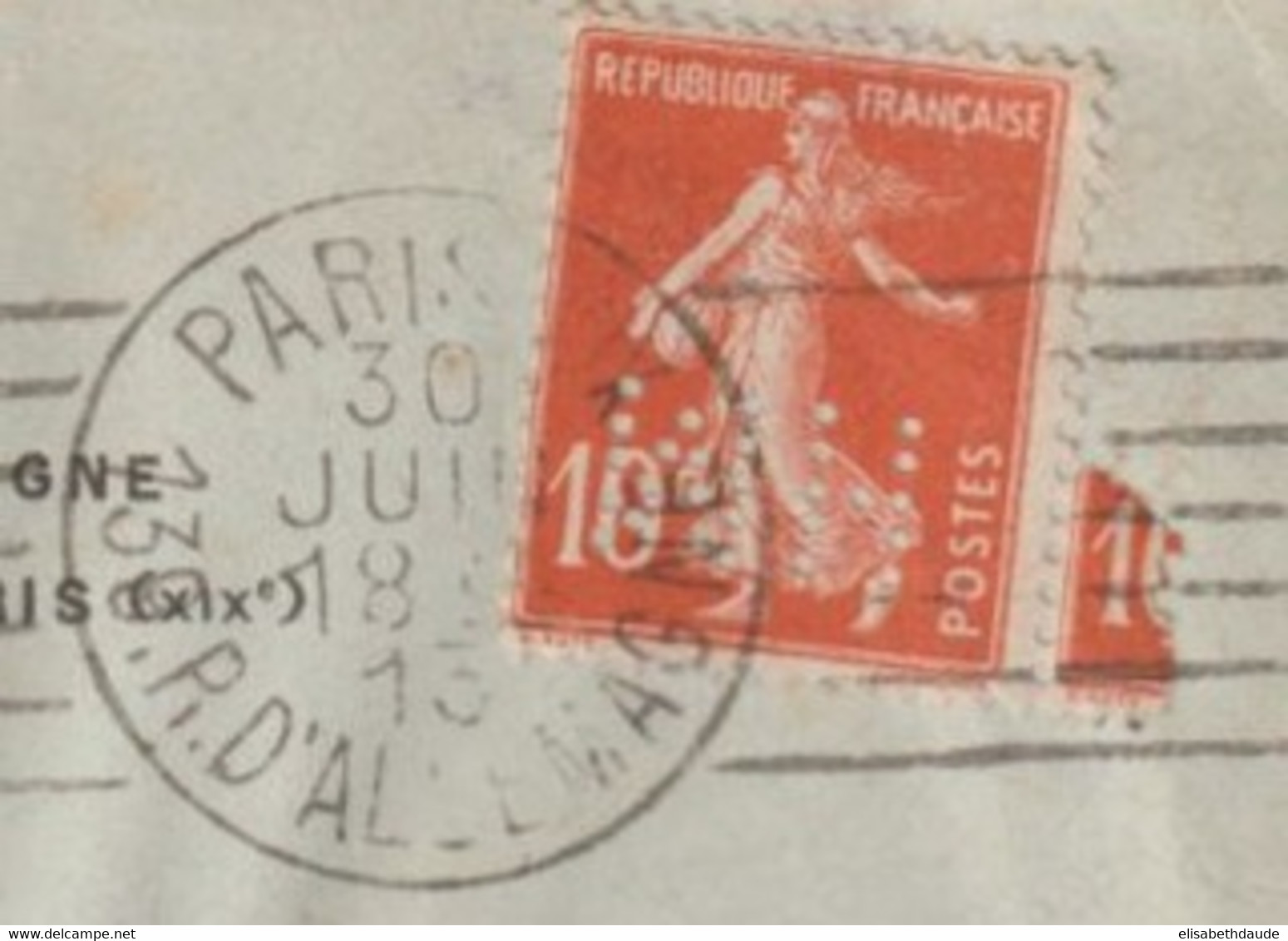 1913 - SEMEUSE PERFOREE (PERFIN) Sur ENVELOPPE PUB "MACHINES AGRICOLES MASSEY-HARRIS" De PARIS - Covers & Documents