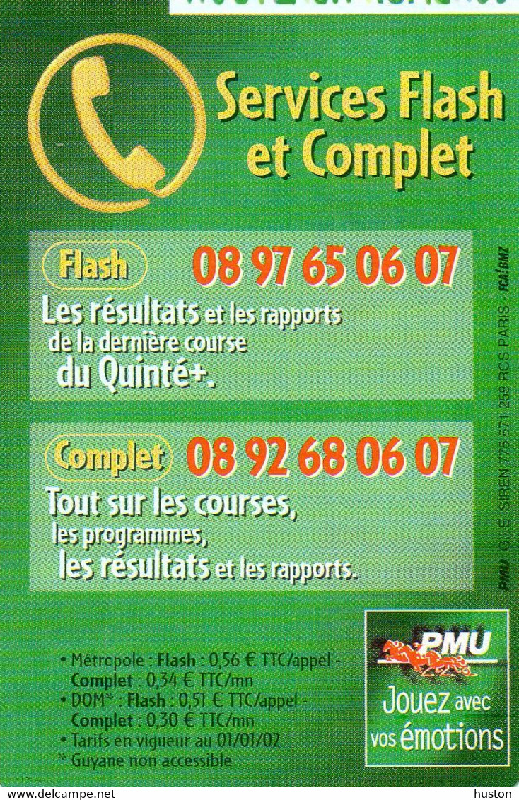 CARTE LENTICULAIRE PMU - ANCIENNE MISE 2001 - NOUVELLE MISE 2002 - Other & Unclassified