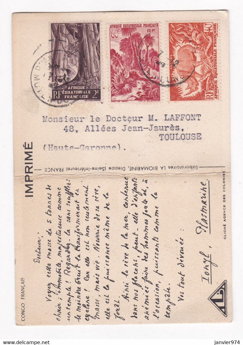 CPA 1949, Congo Français , Elephant  , Pour Toulouse. - Frans-Kongo