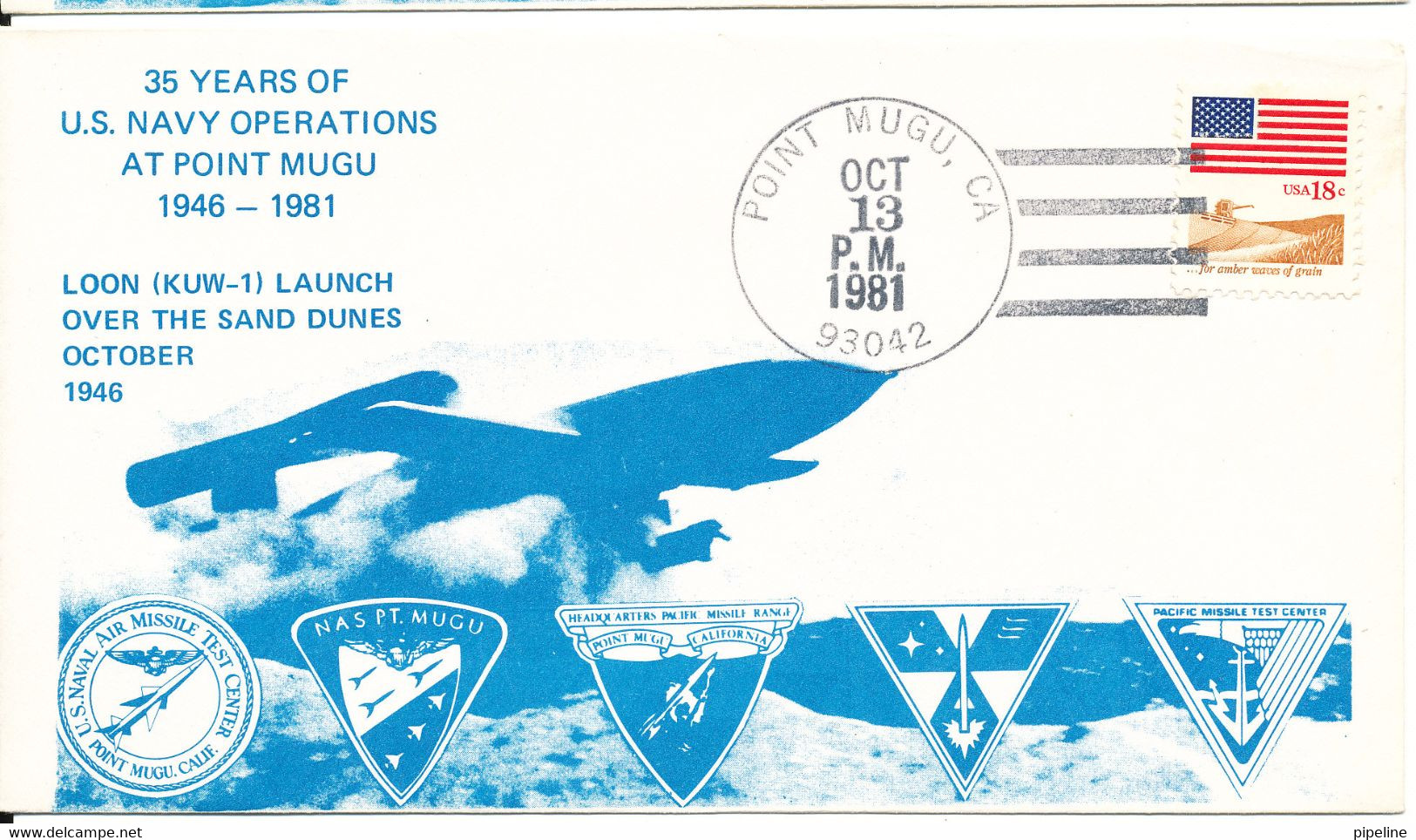 USA Cover Point Mugu 13-10-1981 35 Years Of Navy Operations At Point Mugu Loon (Kuw-1) Launch Over The Sand Dunes 1946 - Nordamerika