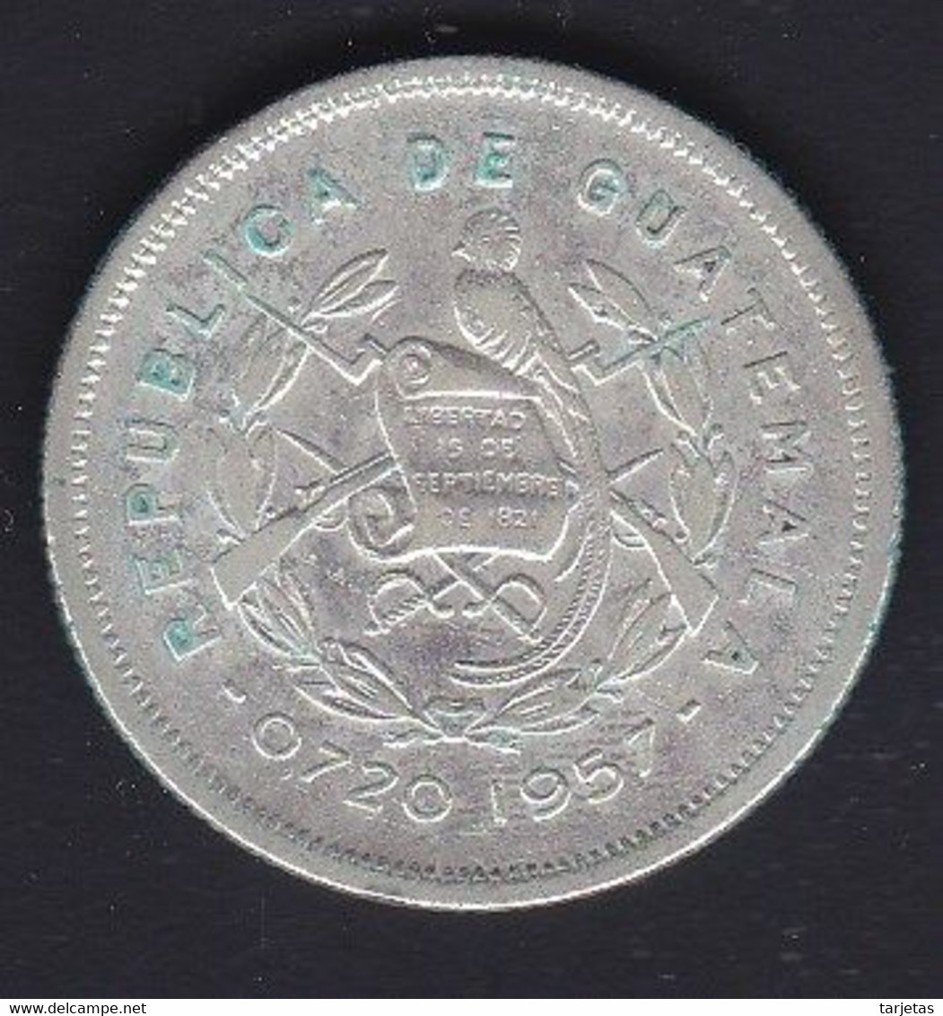 MONEDA DE PLATA DE GUATEMALA DE 25 CENTAVOS DEL AÑO 1957  (COIN) SILVER,ARGENT. - Guatemala