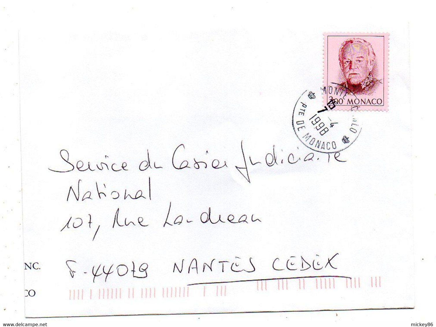 MONACO--1998--lettre De Monte-Carlo Pour NANTES-44 (France).  .cachet  Rond......à Saisir - Lettres & Documents