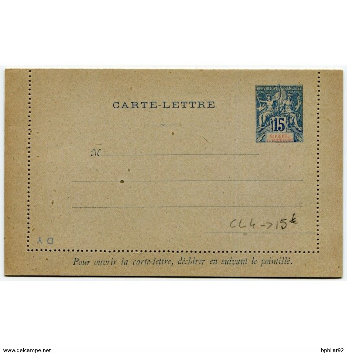 !!! ST PIERRE & MIQUELON : TYPE GROUPE 15C ENTIER POSTAL CARTE LETTRE CL4 NEUVE - Entiers Postaux