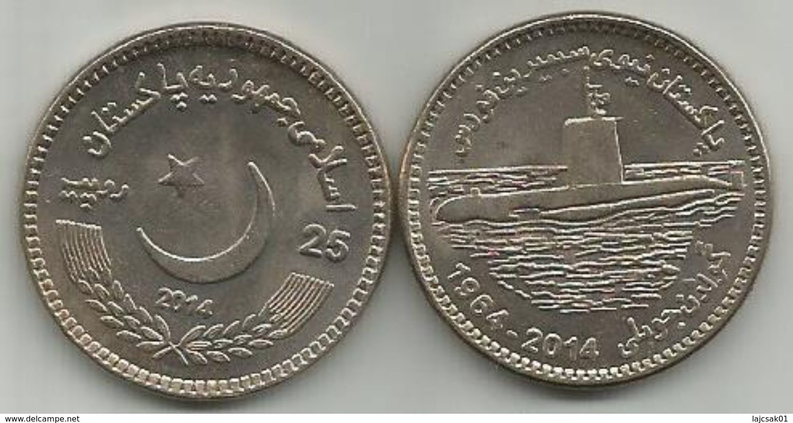 Pakistan 25 Rupees 2014. KM#73 Navy Submarine Force High Grade - Pakistan