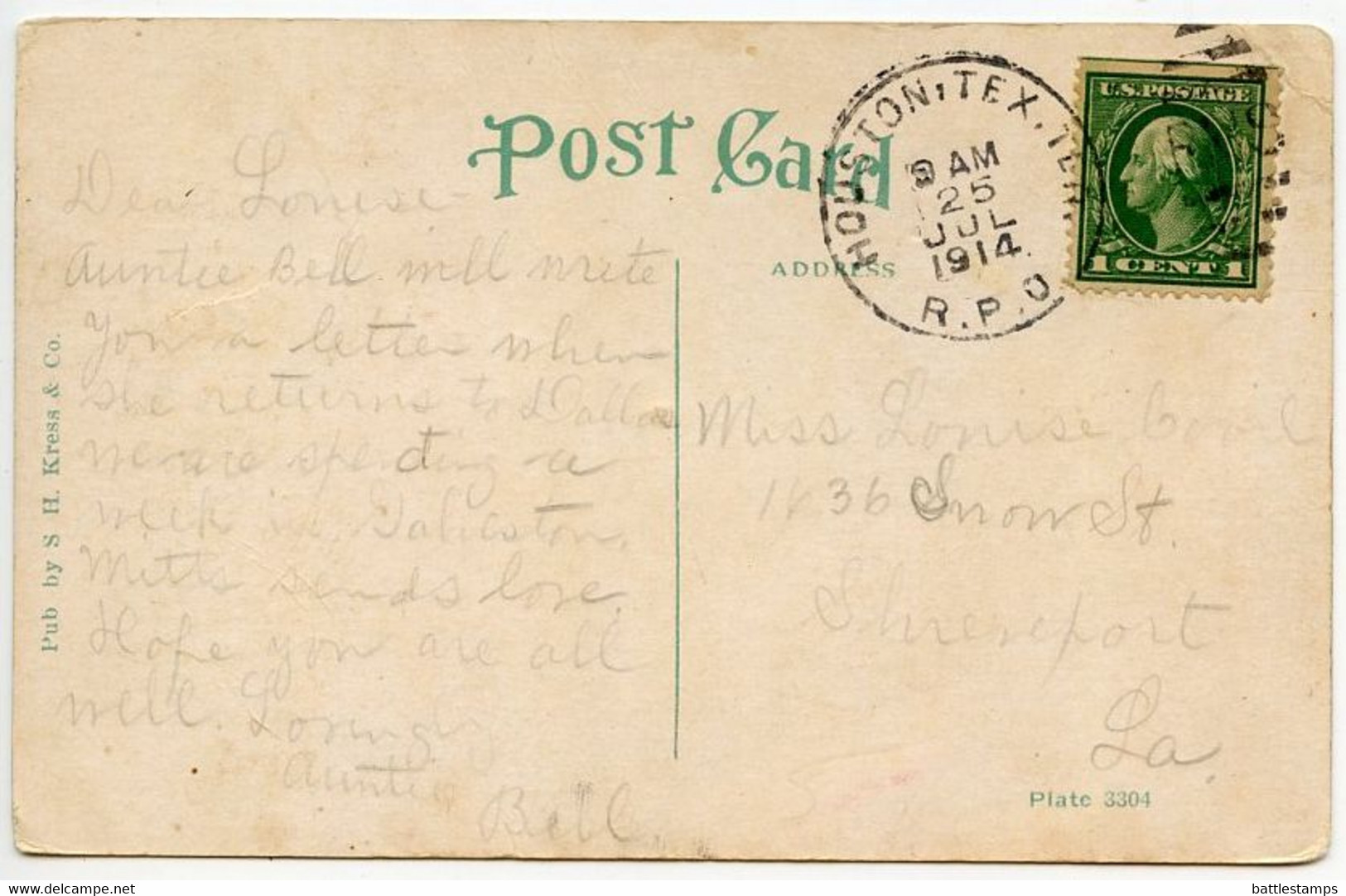 United States 1914 Postcard Galveston, Texas - St. Mary Infirmary; Houston, Tex. Ter. RPO Postmark - Galveston