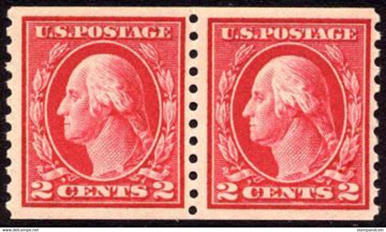 US #444 COIL PAIR   XF  Mint Never Hinged 2c Washington Coil From 1914 - Ruedecillas