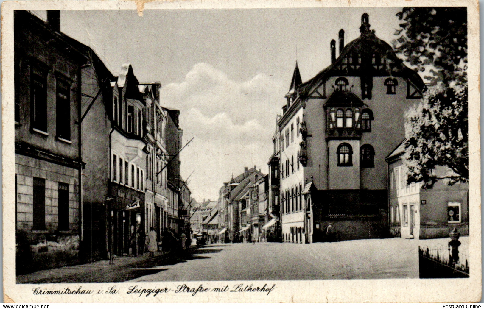 42457 - Deutschland - Crimmitschau , I. Sachsen , Leipziger Straße Mit Lutherhof - Gelaufen 1948 - Crimmitschau