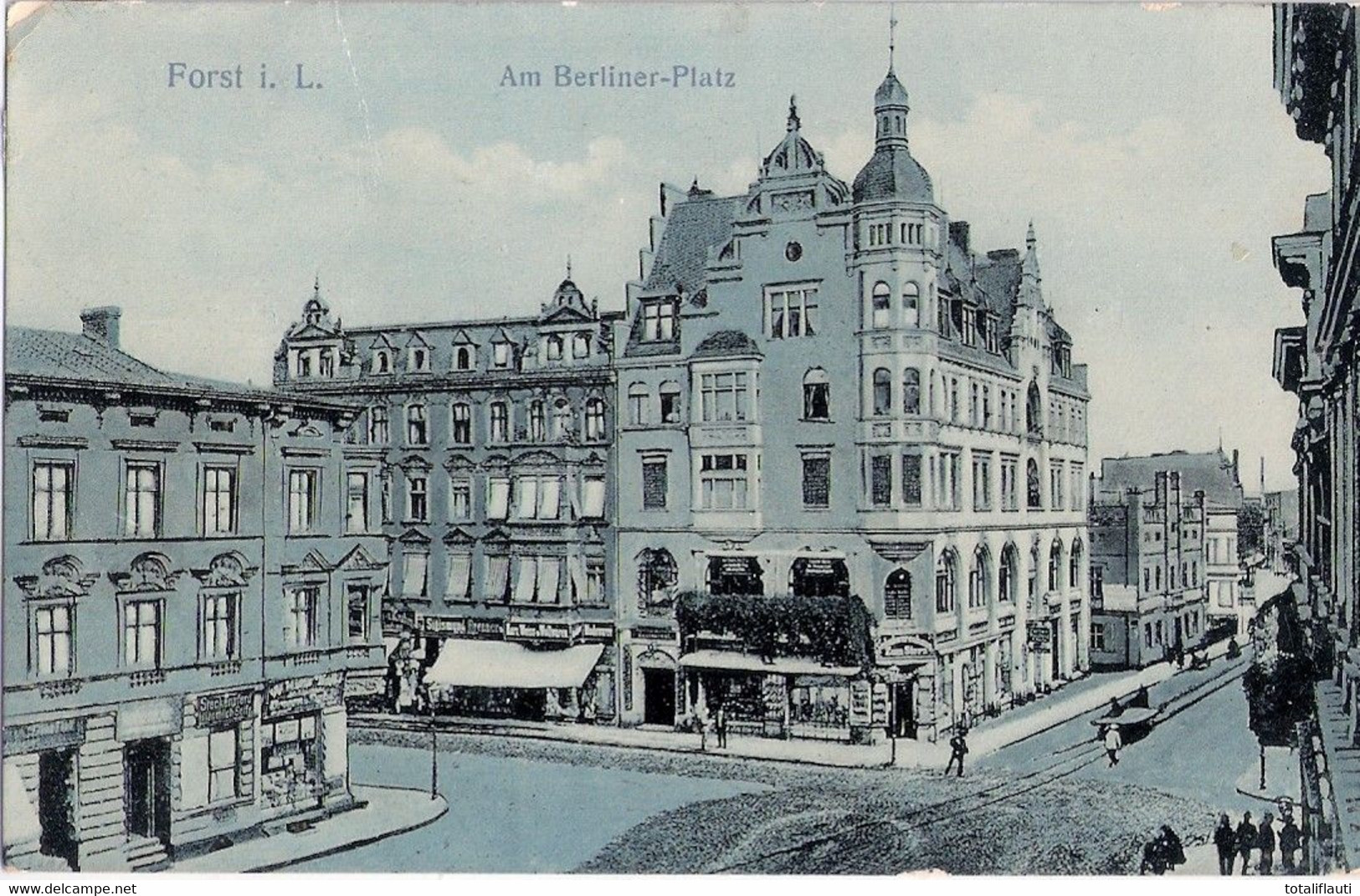 FORST Lausitz Berliner Platz Belebt Vogelschau Geschäft Schuhwarenhaus Zum Stern Gelaufen 2.2.1909 - Forst