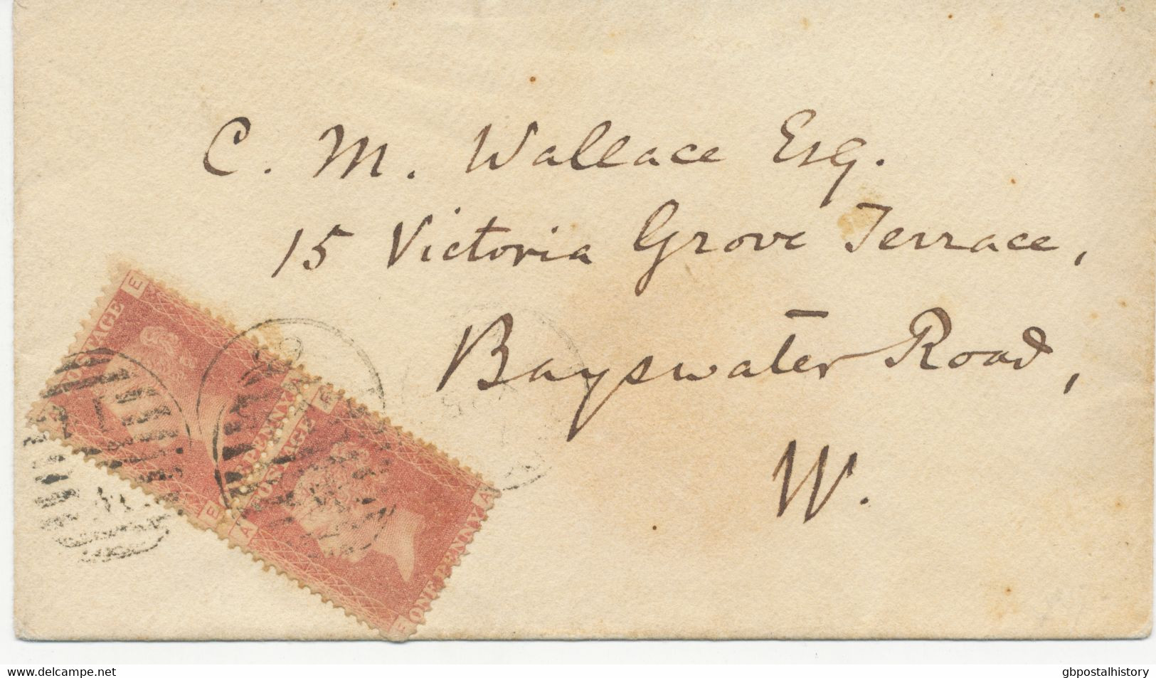 GB 1865 QV 1d Rose-red Pl.74 (pair EA-FA) Single Rate + Late Fee Both In The Left Corner, Against The Postal Regulations - Briefe U. Dokumente