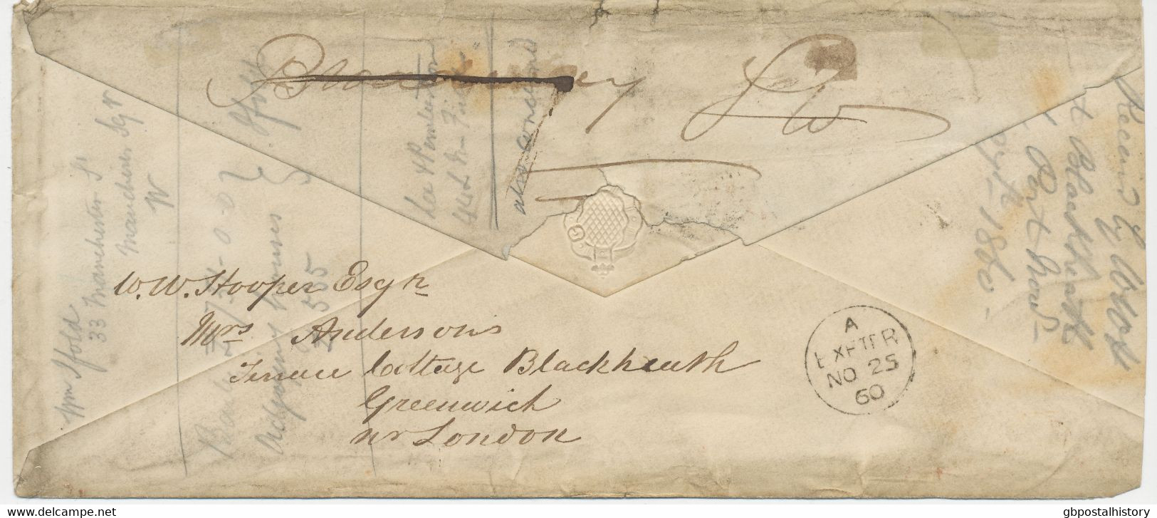 GB 1860 Fine Registered Letter LONDON - EXETER QV 2d Blue Pl.8 MAJOR VARIETIES - Covers & Documents