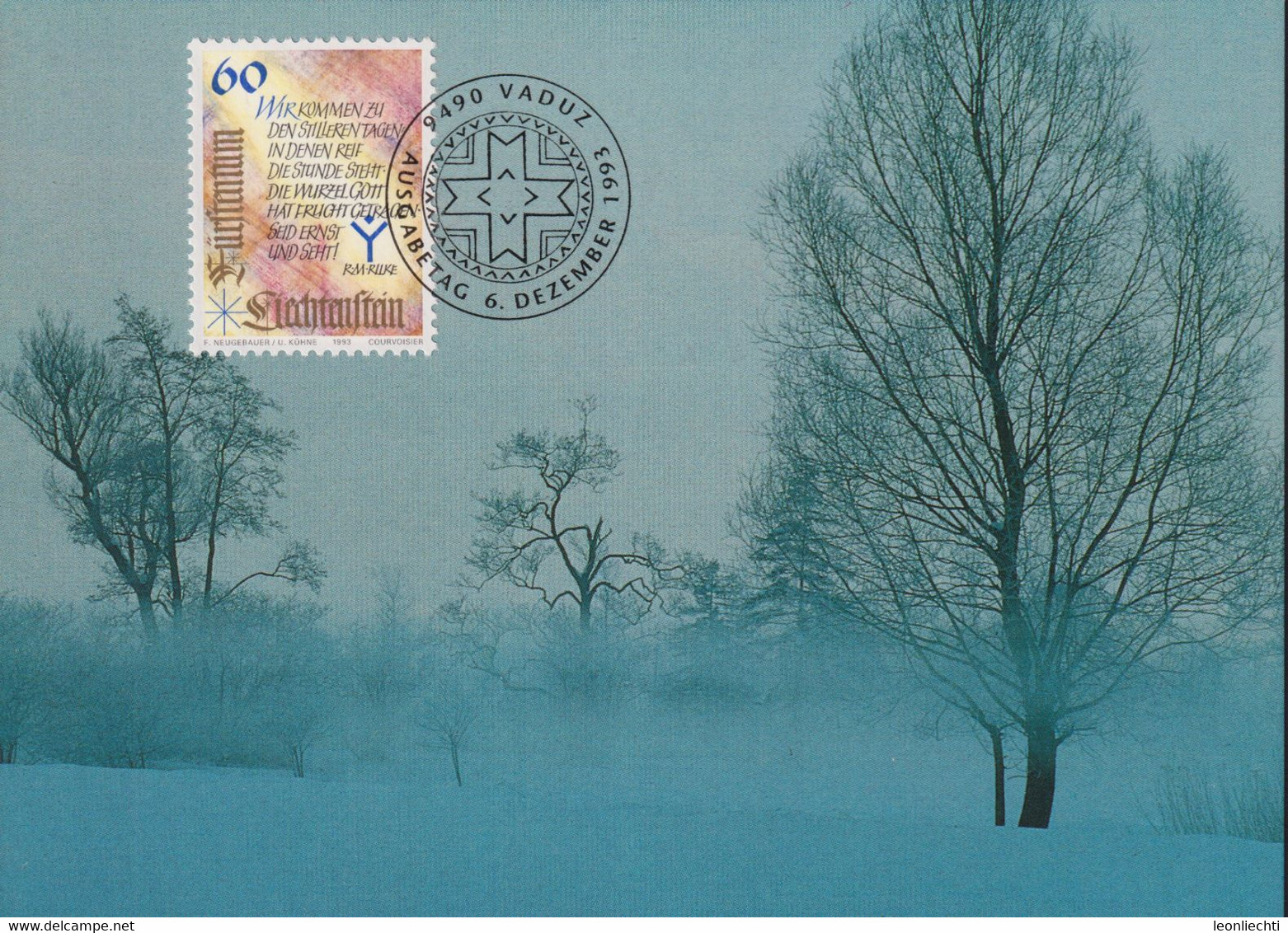 1993 Liechtenstein MC 120 Mi:LI 1073°, Yt:LI 1014°, Zum:LI 1015°, Weihnachten, R.M. Rilke Gedicht, Winterlandschaft - Cartas & Documentos