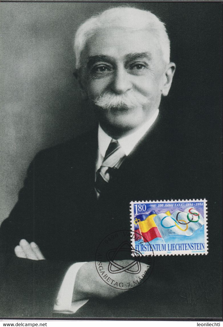 1994 Liechtenstein MC 123 Mi:LI 1082°, Yt:LI 1023°, Zum:LI 1024°, 100 Jahre Int. Olymp. Komitee. Pierre De Coubertin - Briefe U. Dokumente