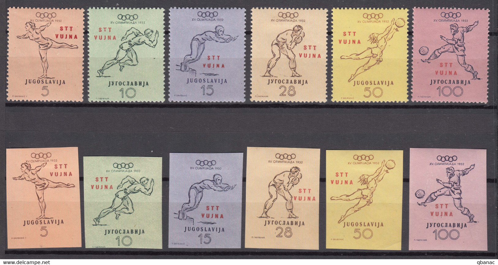 Italy Yugoslavia Trieste Zone B, Olympic Games 1952 Mi#70-75, Sassone#56-61 Perforated And Imperforated, Mint Hinged - Mint/hinged