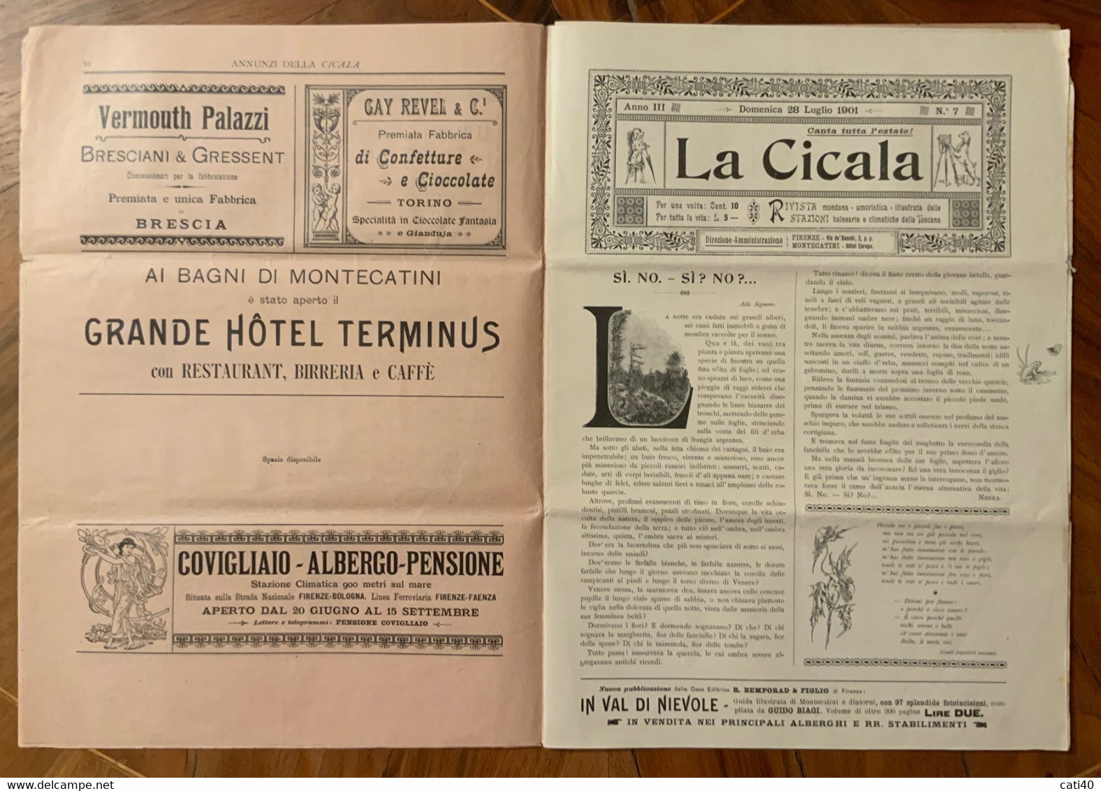 LA CICALA - RIVISTA MONDANA UMORISTICA ILLUSTRATA - 28 LUGLIO 1901 - PER POSTA E TASSATA - MOLTA PUBBLICITA' D'EPOCA - - Erstauflagen