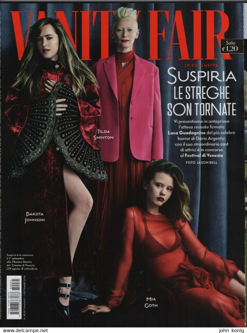 Vanity Fair (Italia) Agosto 2018 (Tilda Swinton, Dakota Johnson, Mia Goth, Guadagnino, Suspiria) - Mode