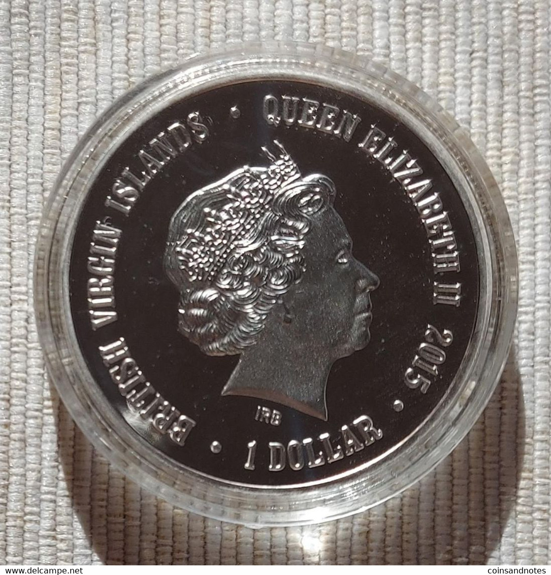 British Virgin Islands 2015 - 1 Silver Plated Dollar - Novosibirsk Zoo/Lion - UNC - Britse Maagdeneilanden