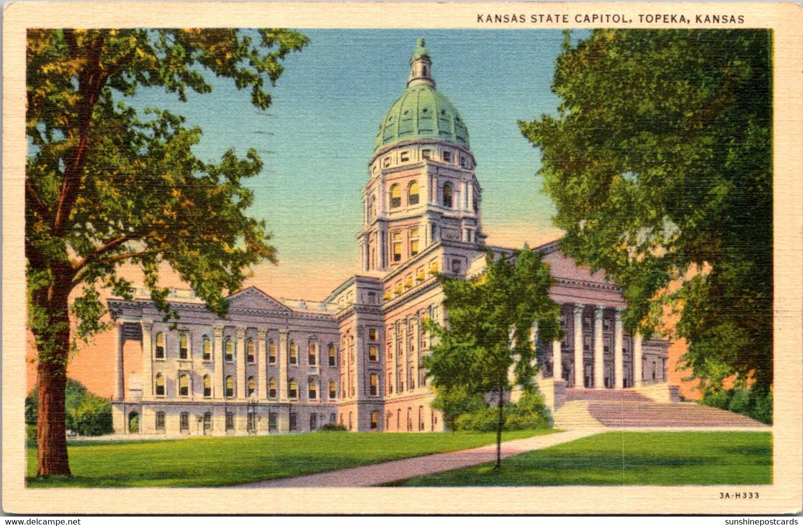 Kansas Topeka State Capitol Building 1940 Curteich - Topeka