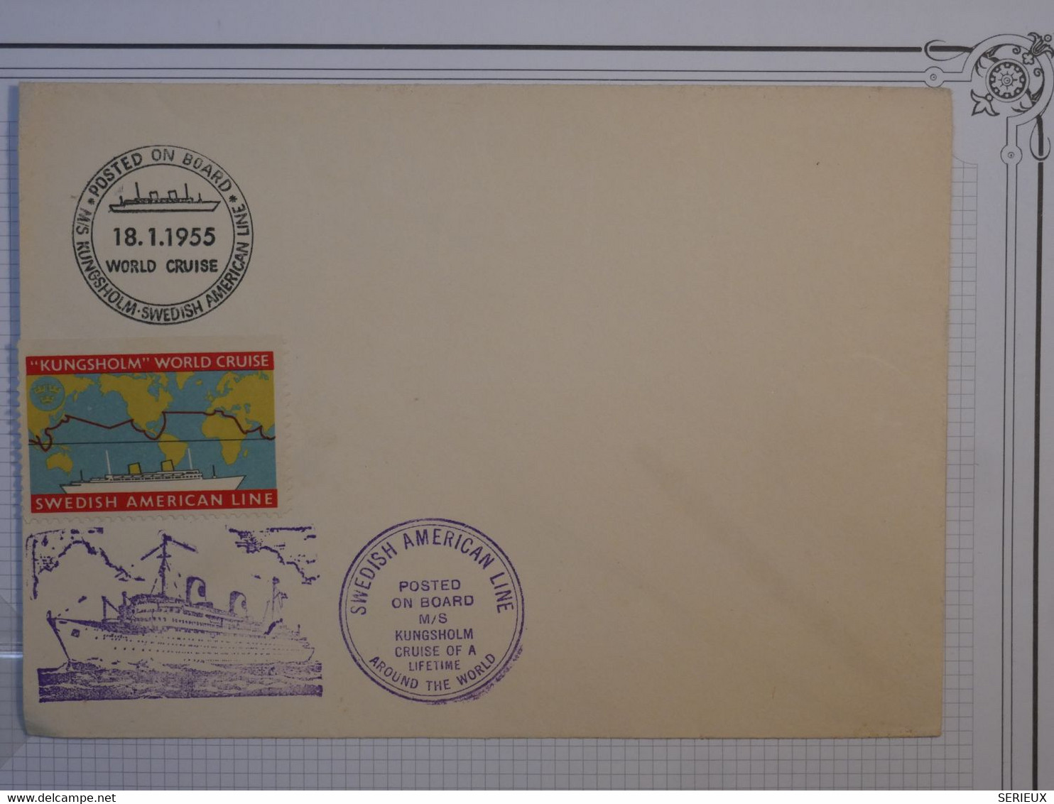 BN8 SUEDE BELLE LETTRE   1955 WORLD CRUISE .SWEDISH AMERICAN LINE .KUNGSHOLM +AFFRANCH. PLAISANT - Briefe U. Dokumente