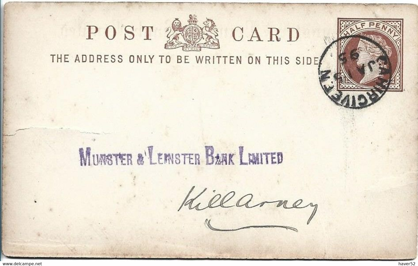 QV Postal Card 1895 With Cahirciveen  To Killarney - Prephilately