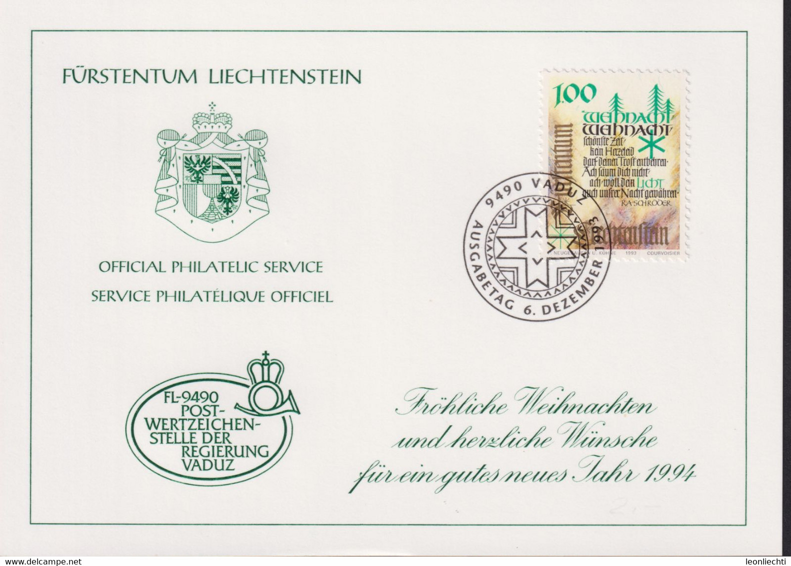 1994 Liechtenstein Offizielle Glückwunschkarte Nr. 28, Zum: LI 1017, Mi: LI. 1075 - Briefe U. Dokumente