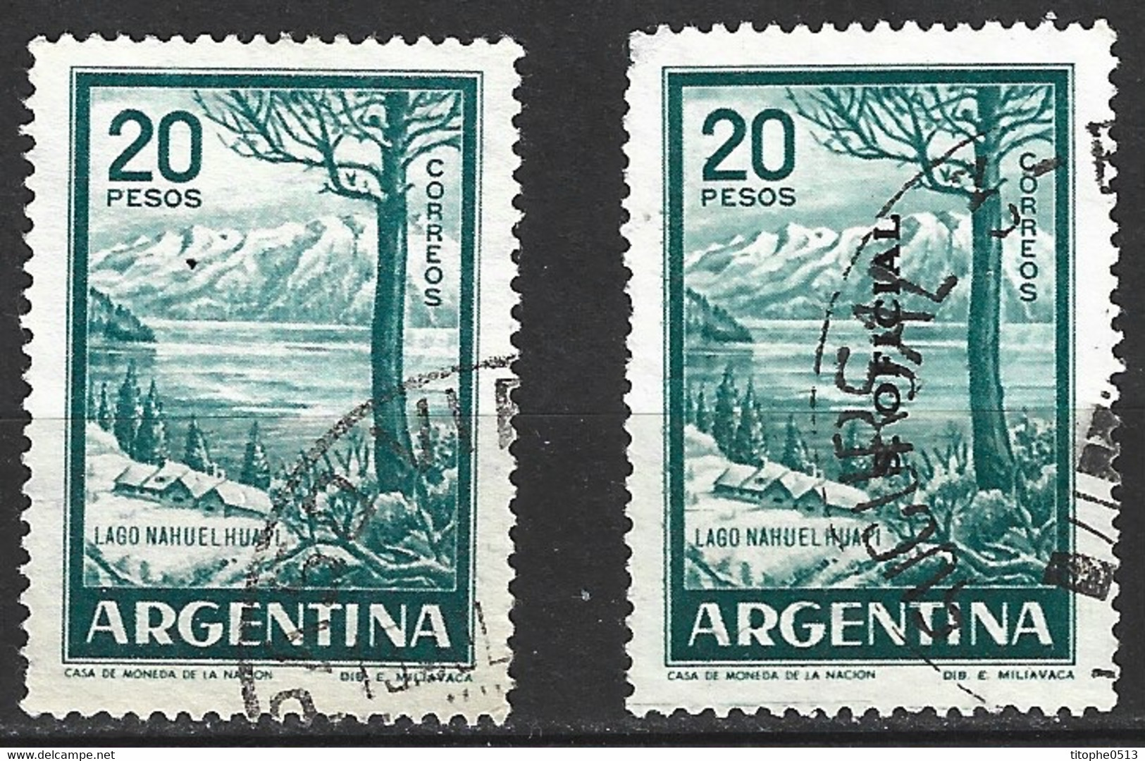 ARGENTINE. Timbre + Timbre De Service Oblitérés. Lac Nahuel Huapi. - Used Stamps