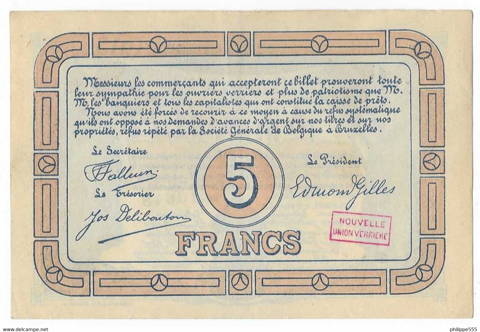 Noodgeld 5 Frank Lodelinsart - 5 Francs