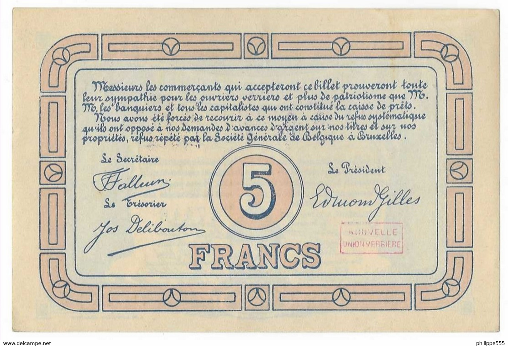 Noodgeld 5 Frank Lodelinsart - 5 Franchi