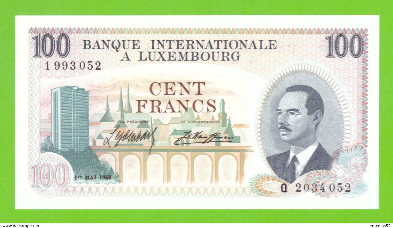 LUXEMBOURG 100 FRANCS 1968  P-14 UNC - Luxembourg