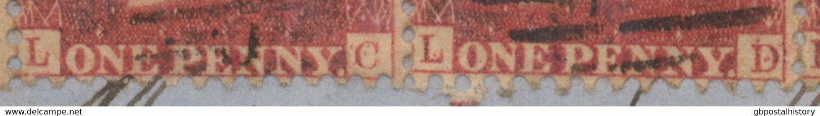 GB 1860 QV 1d Stars (strip Of Four: LB-LE, VARIETIES: Red Dots In Lettering Of LC-LD, R!) Tied By Duplex LIVERPOOL / 466 - Briefe U. Dokumente