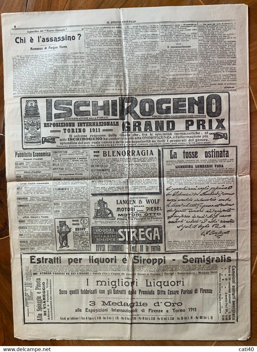 GUERRA ITALO-TURCA - IL NUOVO GIORNALE Del (/1/1912 : FEROCE VENDETTA DEI TURCHI....E RARE INSERZIONI PUBBLICITARIE ... - Erstauflagen