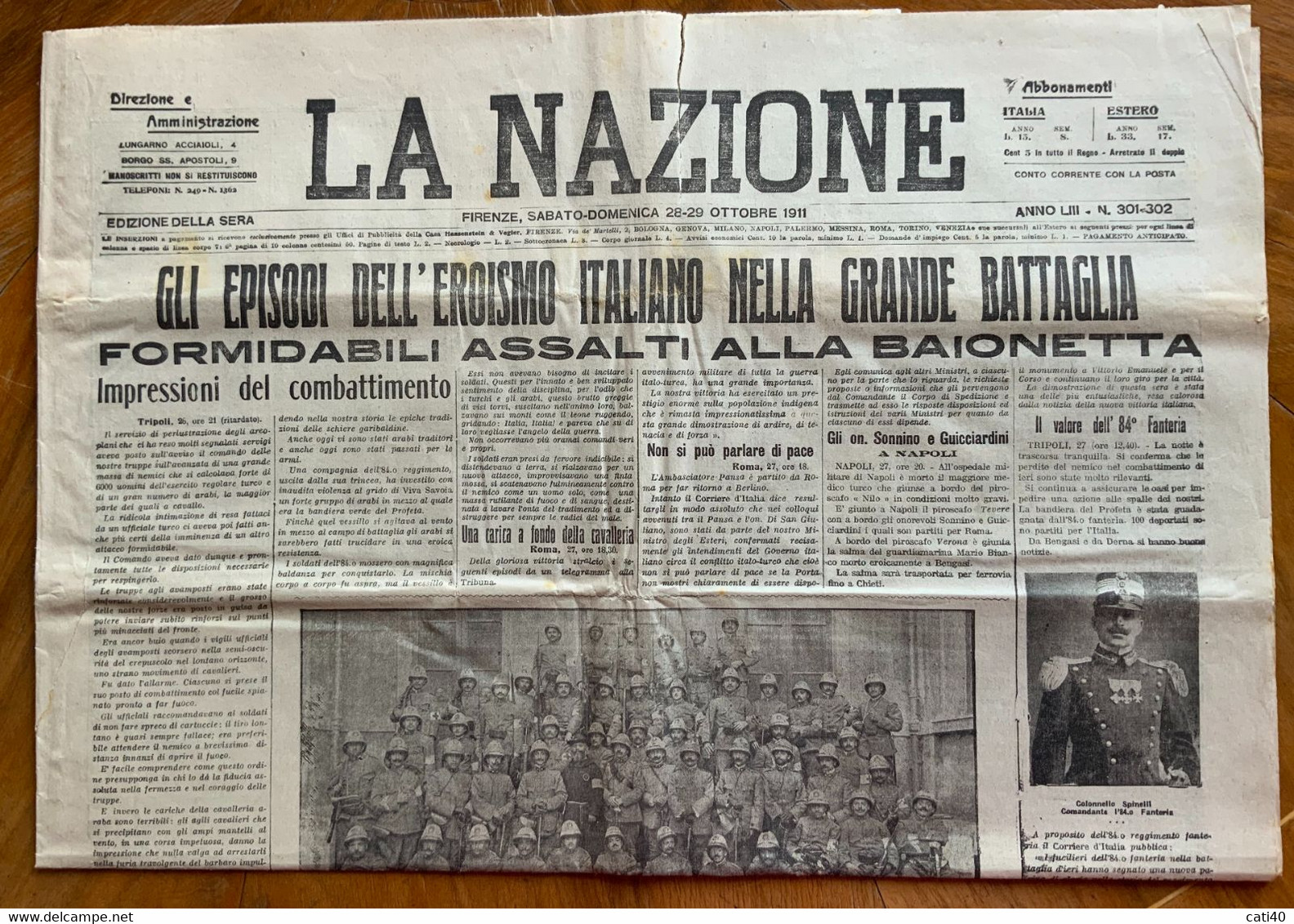 GUERRA ITALO-TURCA - LA NAZIONE Del 28-29/10/1911 EROISMO ITALIANO NELLA GRANDE BATTAGLIA ..ASSALTI ALLA BAIONETTA.. - Erstauflagen