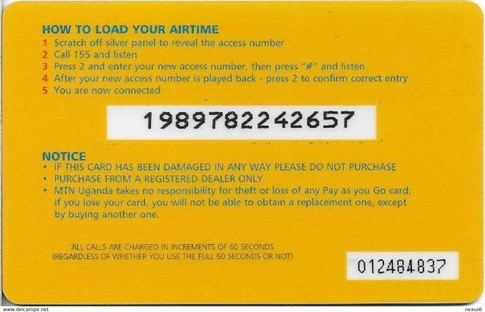 Uganda - MTN - Pay As You Go, Airtime (Red Cross, Black 'The Better Connection', Thick Card), GSM Refill, 20.000Ush, Use - Ouganda