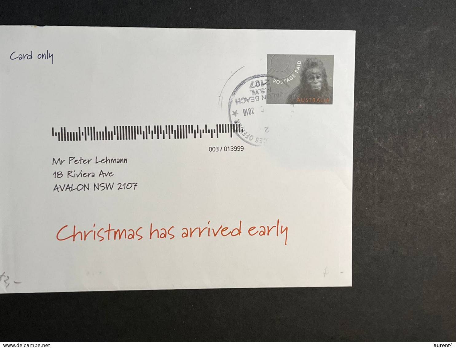 (1 Oø 28) Australian (unusual) Christmas Has Arrive Early (on Cancelled Cover) 2010 - Lettres & Documents
