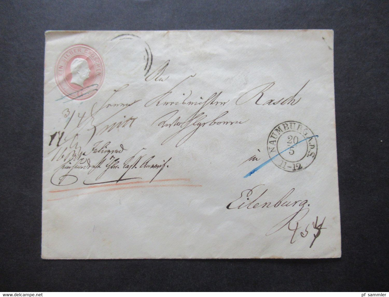 AD Preußen Um 1851 Ganzsachen Umschlag U 1 B WSt.Nr.2  Stempel K2 Naumburg / Mit Taxvermerken! Geldbrief - Postwaardestukken