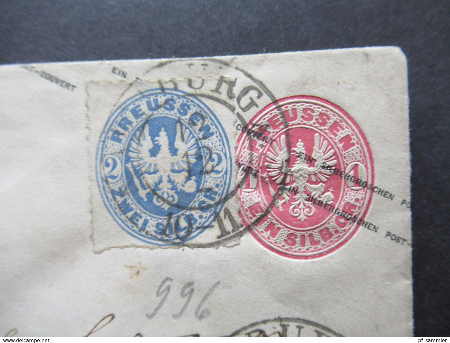 AD Preußen Um 1862 Ganzsachen Umschlag 1 Silbergroschen Mit Zusatzfrankatur Stempel K2 Naumburg Nach Schwerin Gesendet - Interi Postali