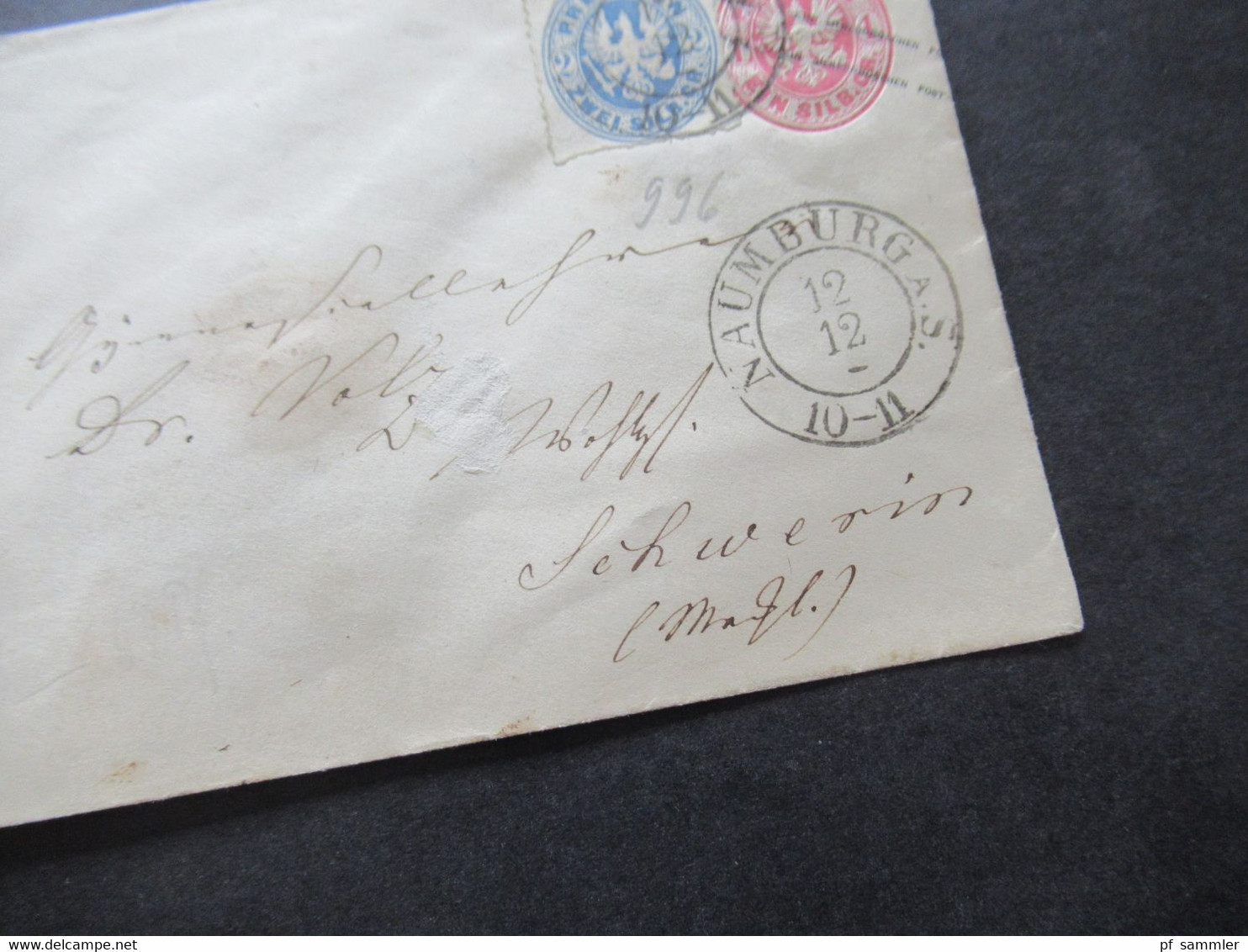 AD Preußen Um 1862 Ganzsachen Umschlag 1 Silbergroschen Mit Zusatzfrankatur Stempel K2 Naumburg Nach Schwerin Gesendet - Interi Postali