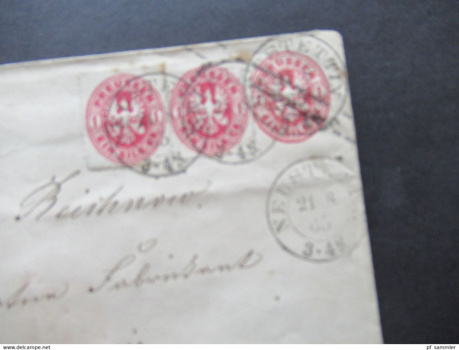 AD Preußen 1865 Ganzsachen Umschlag 1 Silbergroschen U 26 B Mit 2x Zusatzfrankatur Stempel K2 Neustettin - Enteros Postales