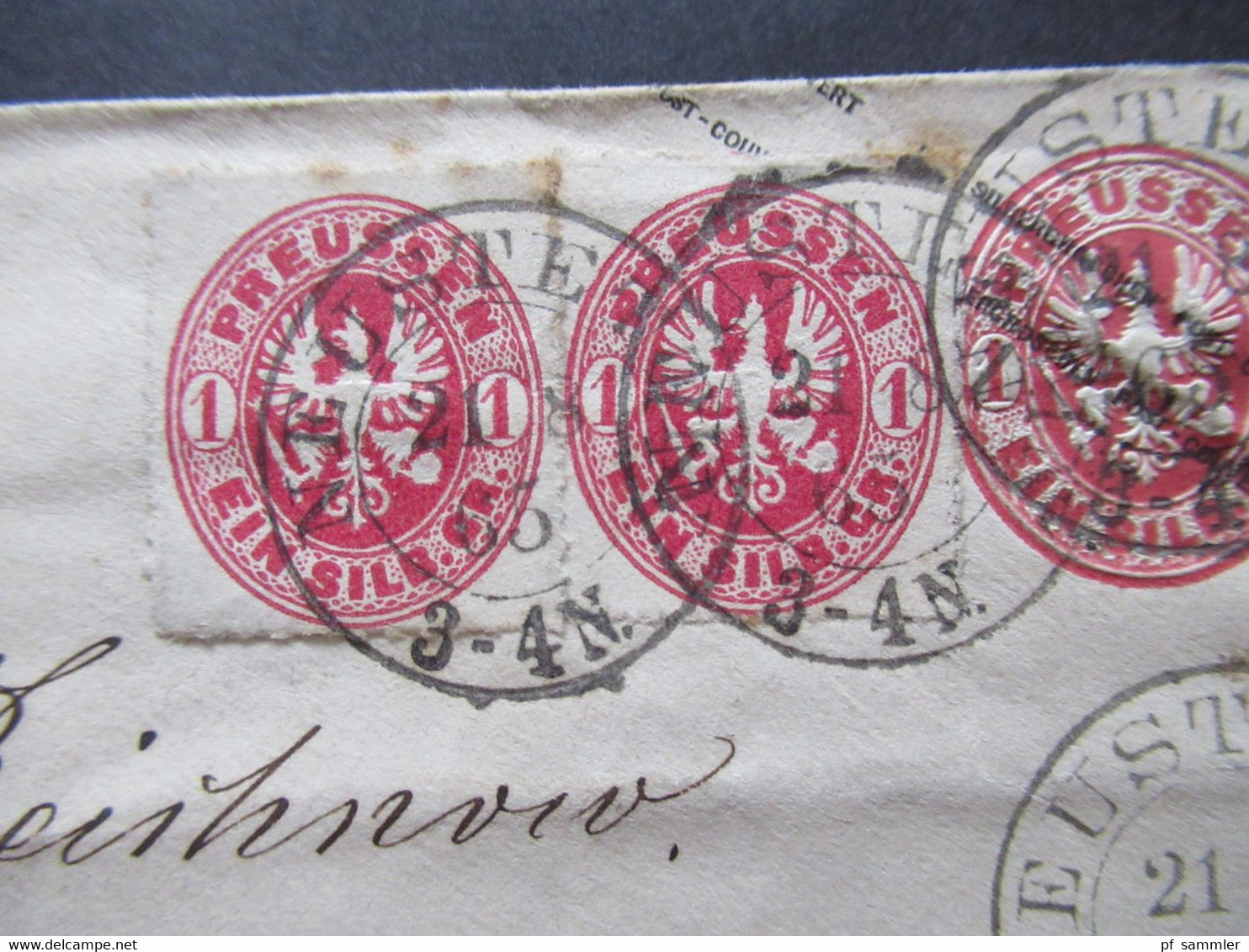 AD Preußen 1865 Ganzsachen Umschlag 1 Silbergroschen U 26 B Mit 2x Zusatzfrankatur Stempel K2 Neustettin - Entiers Postaux