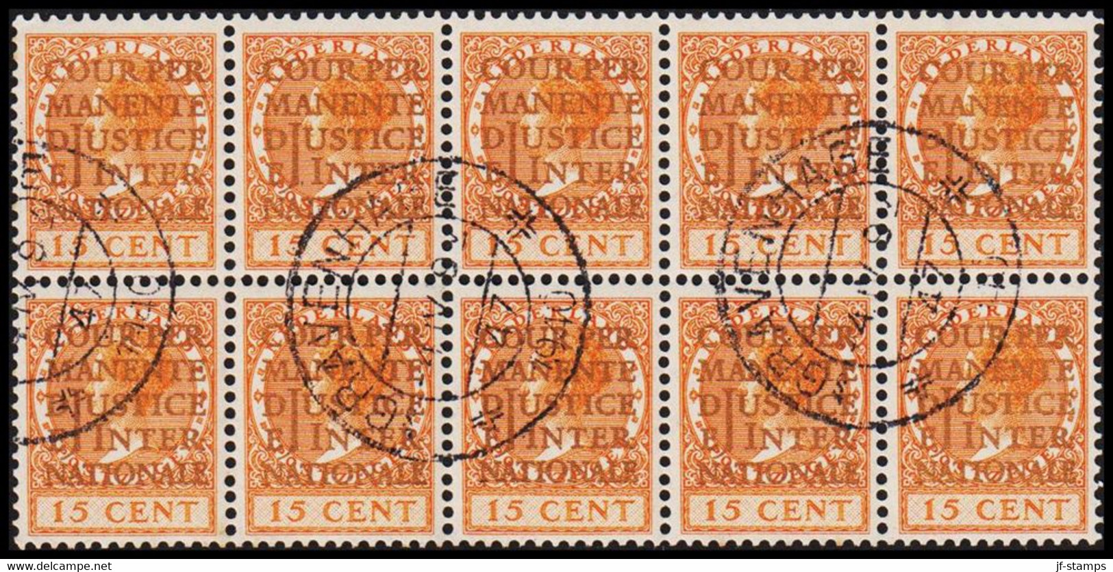 1934-1938. NEDERLAND. 15 CENT In 10-block Overprinted  „COUR PERMANENTE DE JUSTICE INTERNA... (Michel Di. 14) - JF529120 - Officials