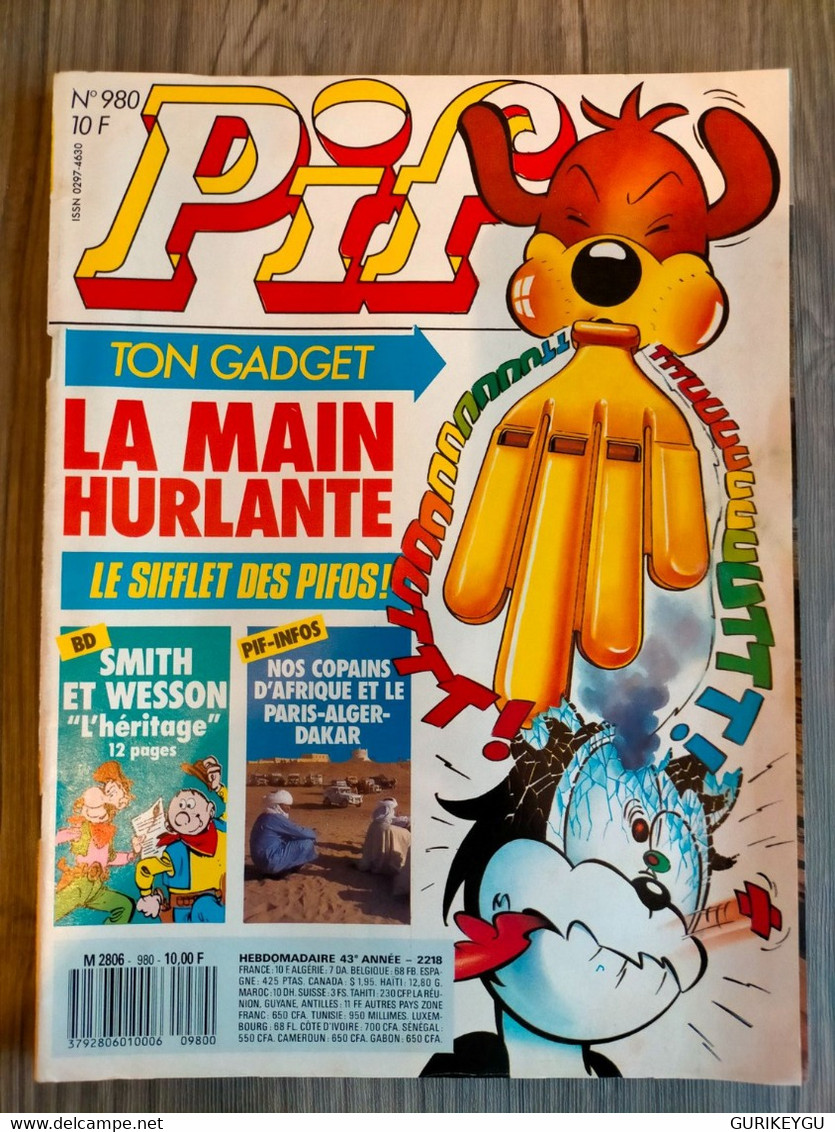 PIF GADGET N° 980 Poster GOLDMAN Supplément BD SMITH Et WESSON ARTHUR PARIS ALGER DAKAR  1988 TTBE - Pif & Hercule