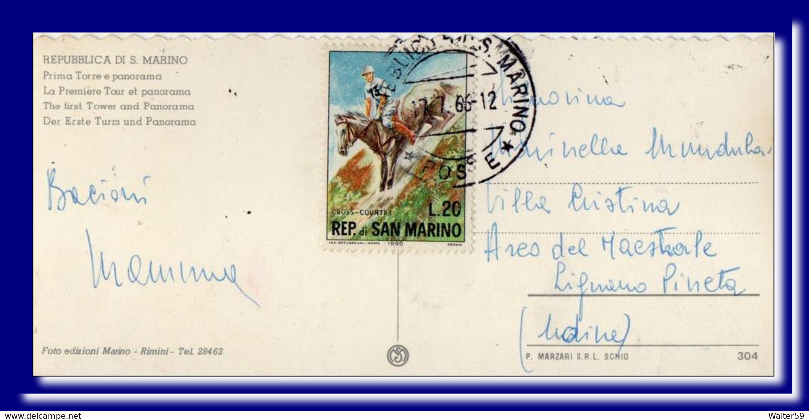 1966 San Marino Saint Marin Ak Mini Postcard Cm 6x15 Sent To Italy Carte 3scans - Covers & Documents