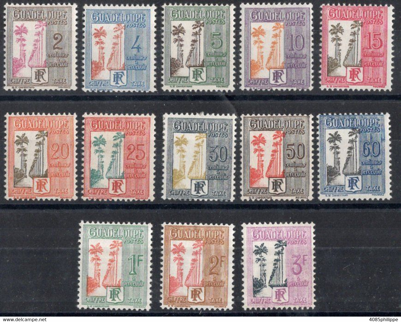 Guadeloupe Timbres-Taxe N°25* à 36* & 37(*)  Neufs Charnières TB Cote 15€00 - Portomarken