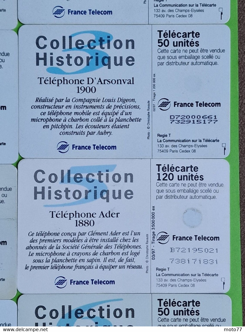 Lot série des 23 cartes téléphonique de France - VIDE - Télécarte Cabine téléphone - Histoire COMBINES de TÉLÉPHONE 1998