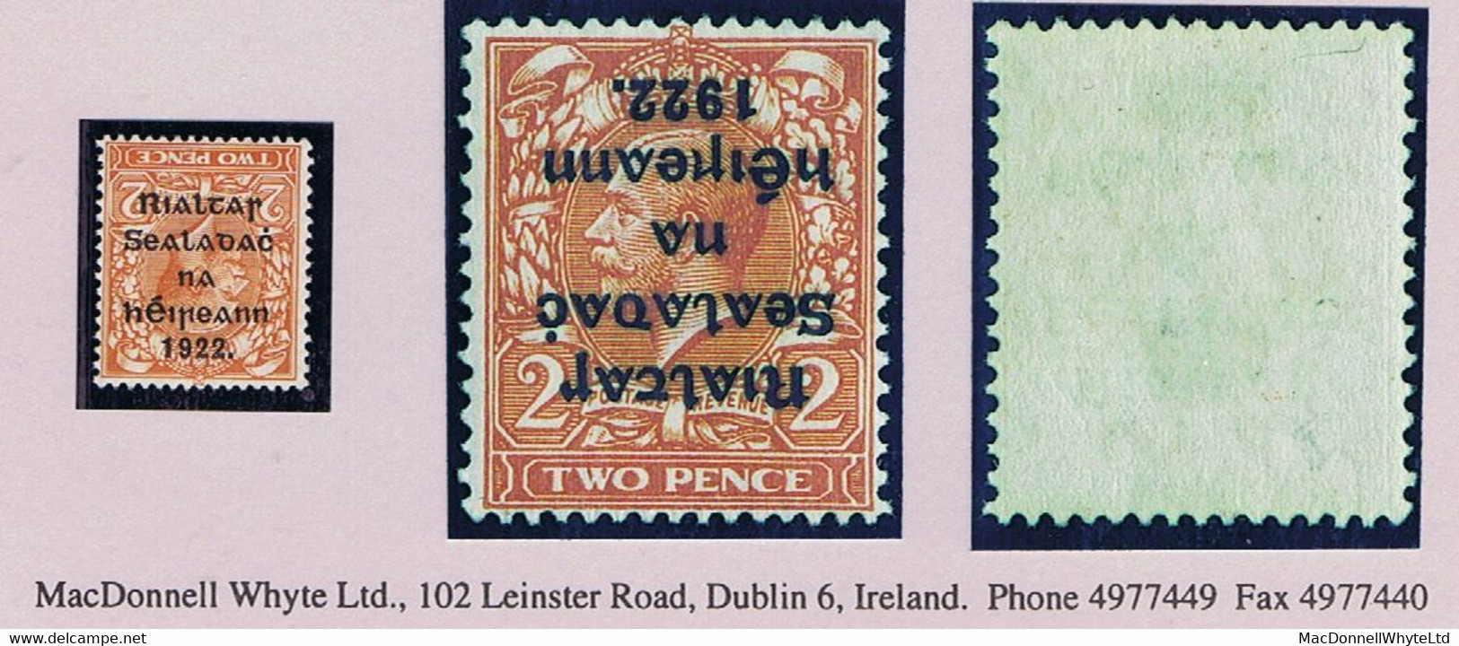 Ireland 1922 Thom Rialtas 5-line Black Overprint On 2d Die 1 Error Inverted Overprint Fresh And Fine Mint - Neufs