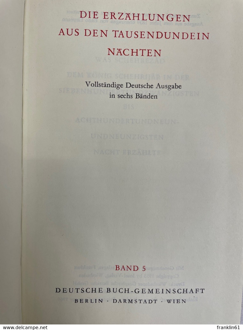 Die Erzählungen aus den Tausendundein Nächten. Band 1 bis 6 KOMPLETT.