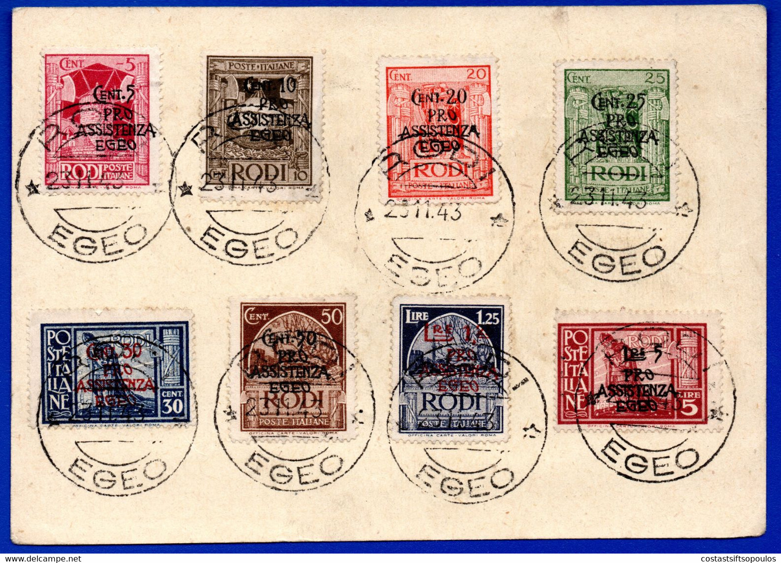 1402.GREECE, ITALY, DODECANESE, RHODES. 1943  PRO ASSISTENZA EGEO SET # 1-8 ON 30c. STATIONERY - Egée (Duitse Bezetting)