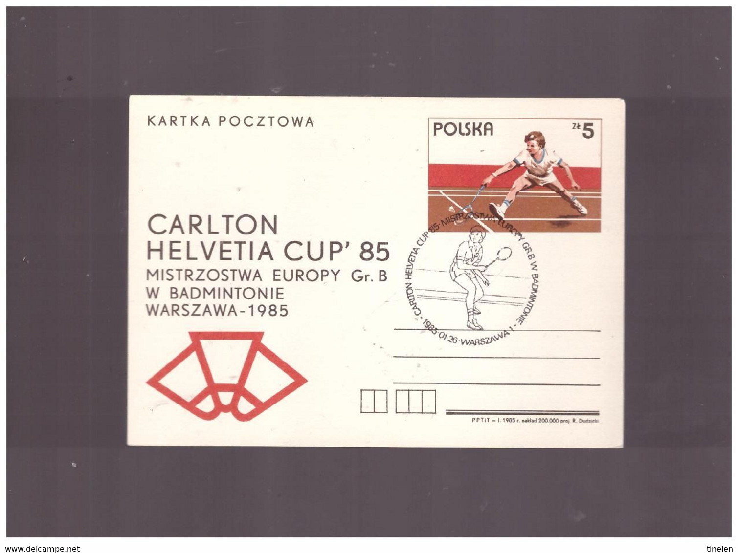 POLONIA  - 26 1 1985  Badminton CARLTON ELVETIA CUP'85 - Badminton