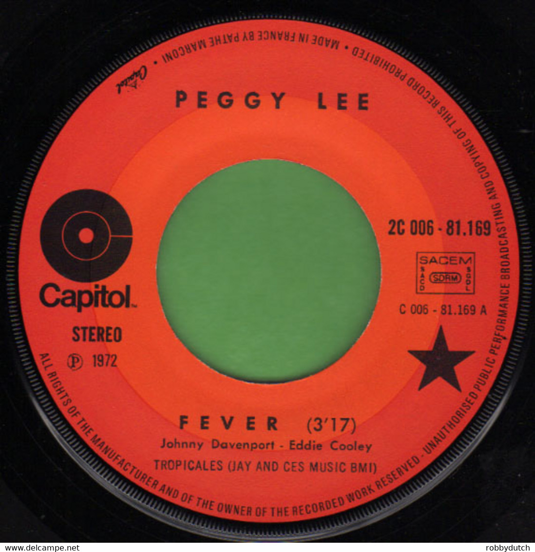 * 7" *  PEGGY LEE - FEVER (DANCE FOR EVER No.8) (France 1972 EX!!) - Jazz