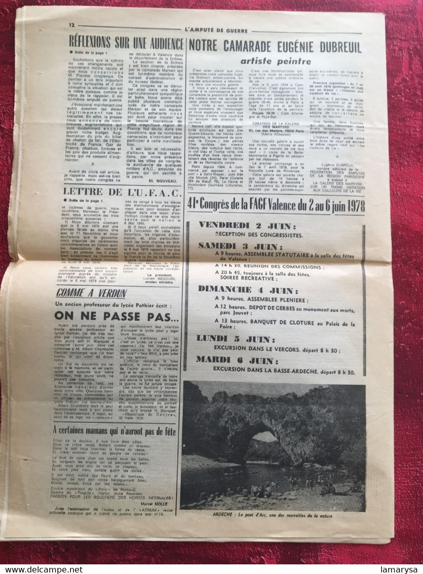 Journal: 1978-☛L'Amputé de Guerre-☛ organe fédération Amputés de France Revues & Journaux Après 1945 Français