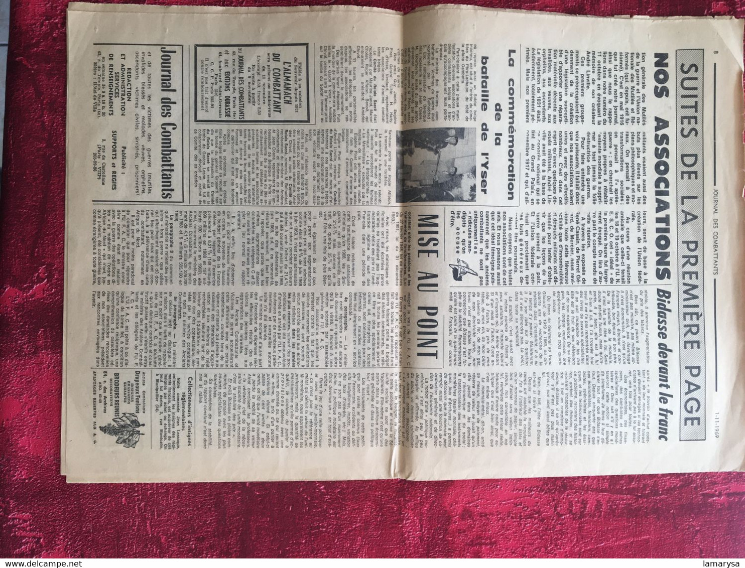 Journal des Combattants et de toutes les victimes des guerres -☛Nov 1969-☛Revues & Journaux : Après 1945  Français